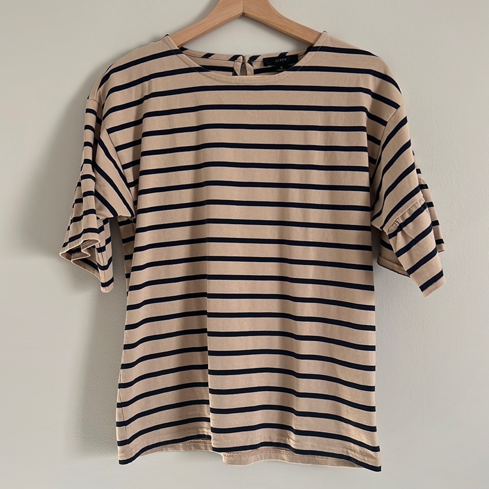 J. Crew Striped Ruffle Sleeved Tee